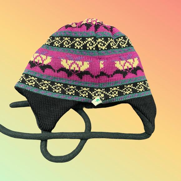 Vintage Turtle Fur Beanie Hat Made In Vermont Pink Fair Isle Chullo Earflap Wool main image 7